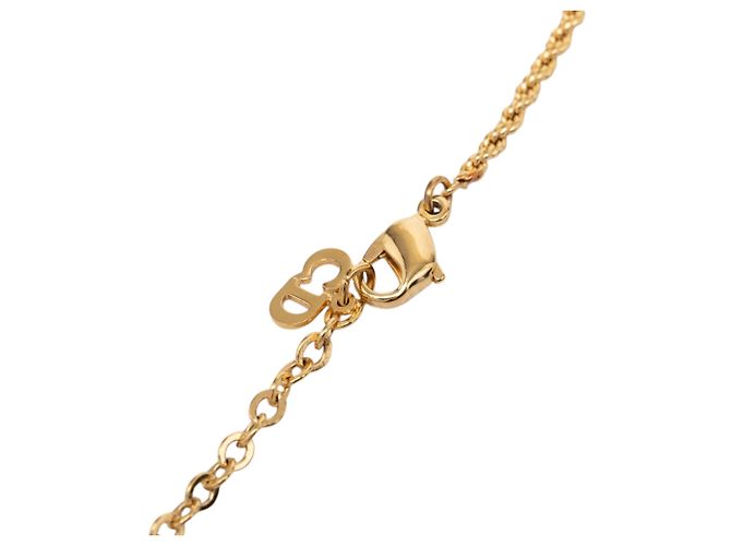 Dior Goldvergoldeter Emaille-Logo Rundanhänger Halskette Golden - Ansicht 4