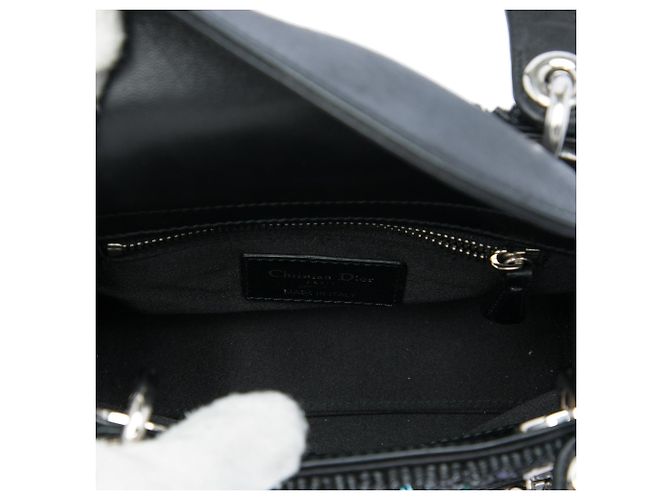 Lady Dior Dior mini in raso nero con decorazioni in paillettes - vista 4