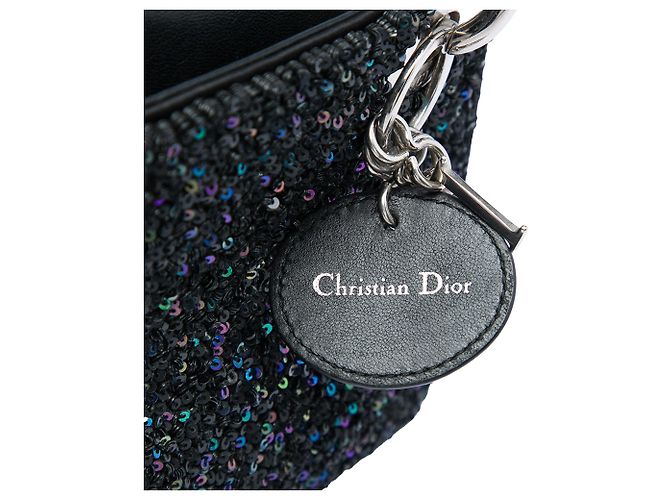 Lady Dior Dior mini in raso nero con decorazioni in paillettes - vista 5