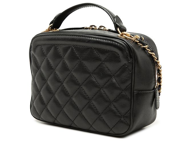 Vanity Beauty case Chanel in agnello trapuntato Small Black CC con manico e catena Nero - vista 2