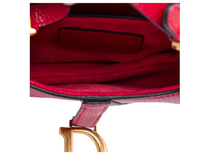 Borsa Saddle in pelle di vitello granulata rossa mini Dior Rosso - vista 4