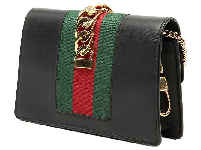 Gucci Black Super Mini Calfskin Web Sylvie Chain Crossbody Nero - vista 2