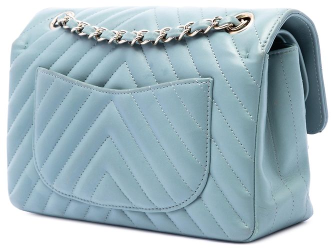 Chanel Blue Small Classic Chevron Lambskin Double Flap Blu chiaro - vista 2