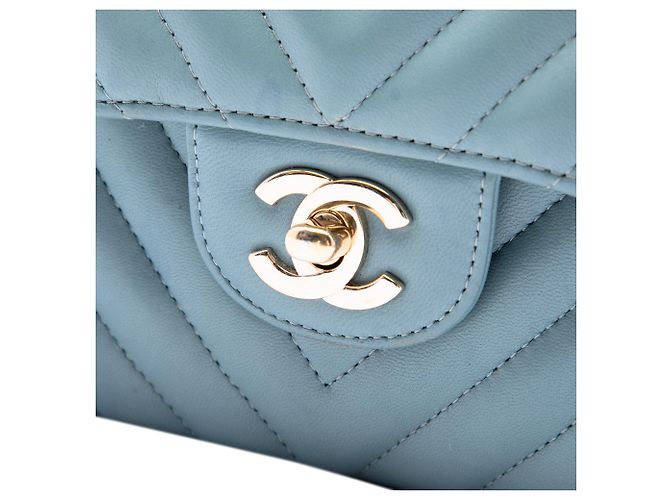 Chanel Blue Small Classic Chevron Lambskin Double Flap Blu chiaro - vista 5