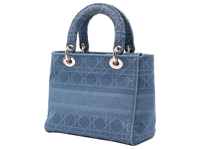 Dior Blue Medium Tela Ricamata Cannage Lady D Lite - vista 2