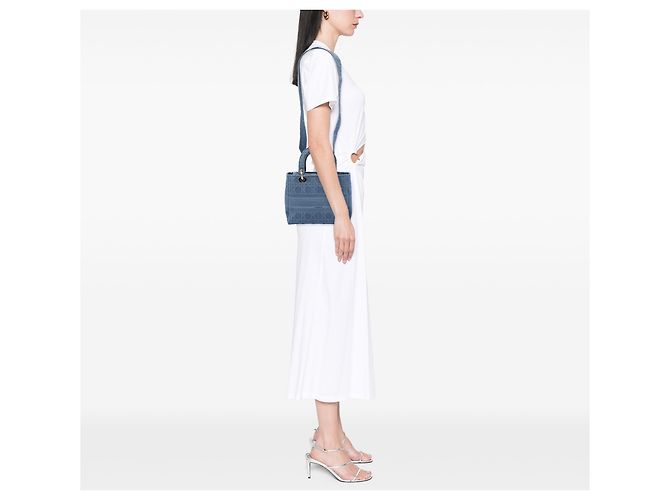 Dior Blue Medium Tela Ricamata Cannage Lady D Lite - vista 5