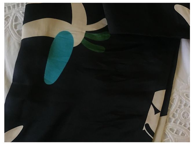 Pantalones de seda negros estampados Chanel Rosa Blanco Azul Dorado Verde - vista 10