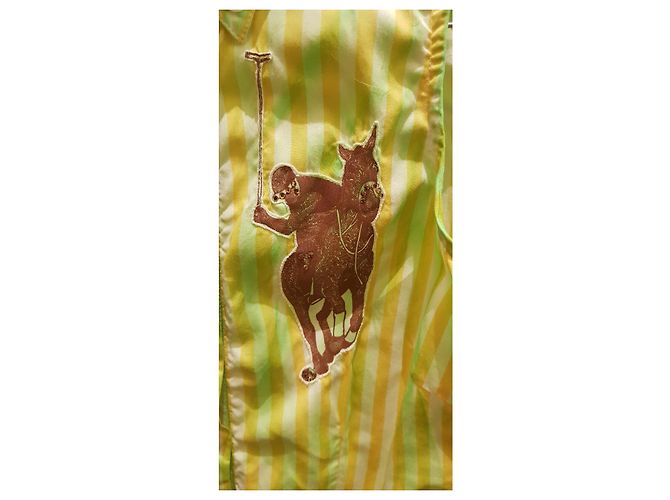 Polo Ralph Lauren Camicetta senza maniche a righe gialle e verdi con cavaliere Marrone Verde Giallo - vista 3