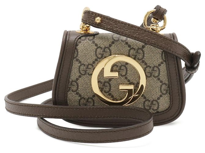 GUCCI Blondie Interlocking G GG Supreme Borsa a Spalla Beige Marrone - vista 2