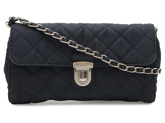 Borsa a tracolla in nylon trapuntato e pelle blu navy Prada - vista 2