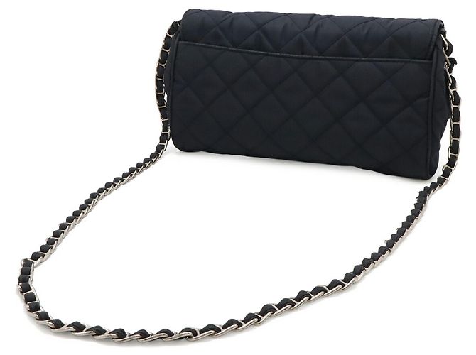 Borsa a tracolla in nylon trapuntato e pelle blu navy Prada - vista 3