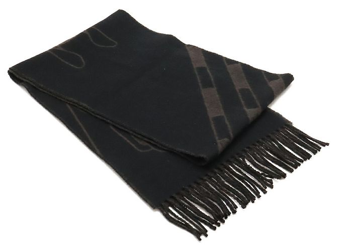 Hermès Sciarpa in cashmere Hermes, Stola Tête à Equestre Nero Marrone scuro - vista 3