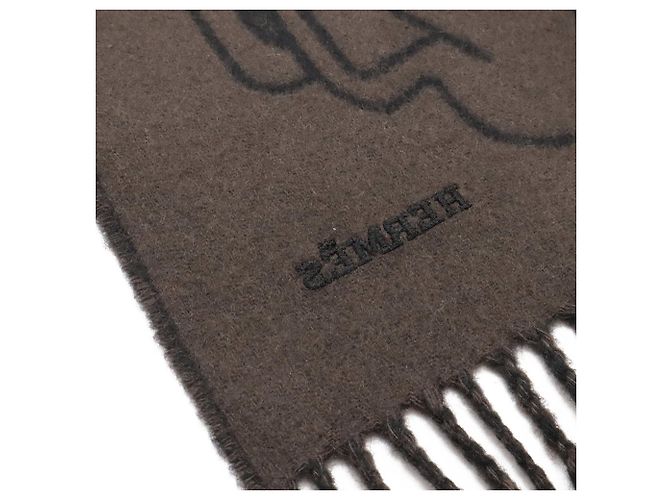 Hermès Sciarpa in cashmere Hermes, Stola Tête à Equestre Nero Marrone scuro - vista 6