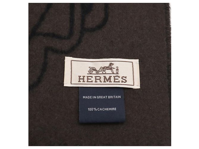 Hermès Sciarpa in cashmere Hermes, Stola Tête à Equestre Nero Marrone scuro - vista 7
