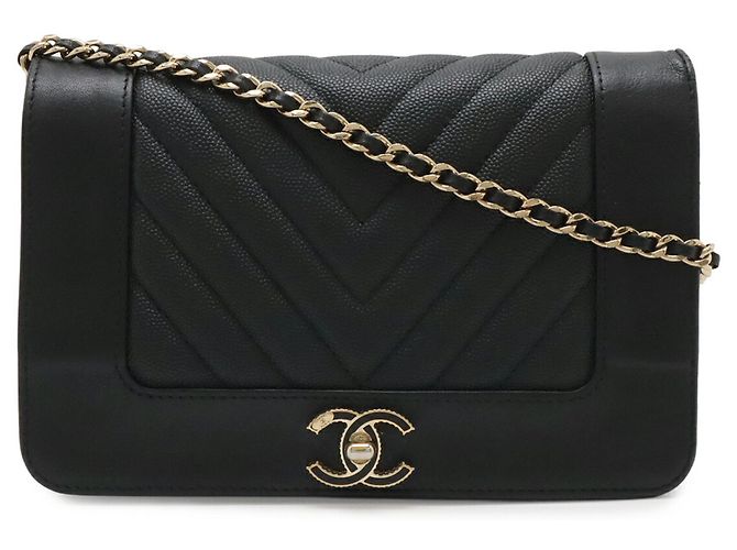 Borsa a tracolla Chanel Mademoiselle V-Stitch Chevron Nero - vista 2