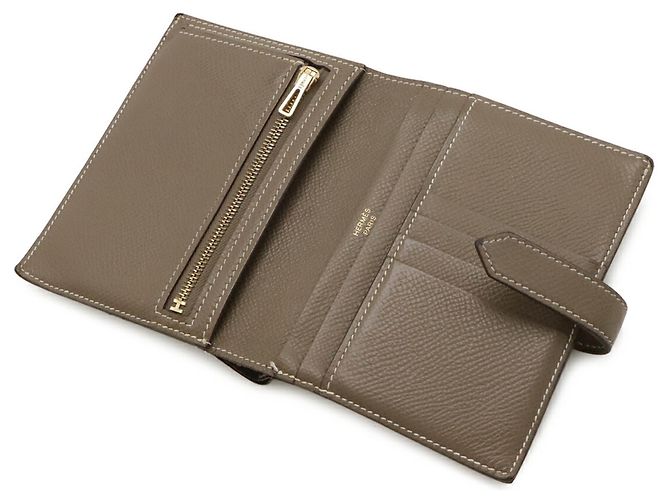 Hermès Cartera compacta de dos pliegues Hermes Bearn Gris pardo - vista 5