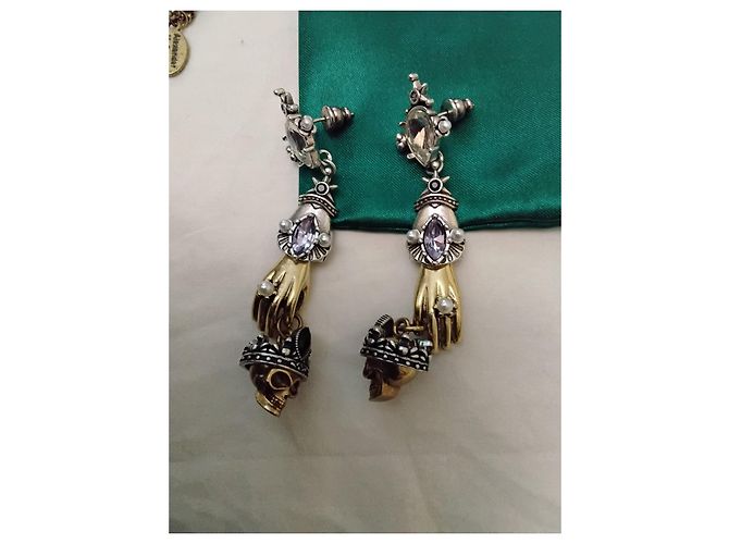 Set coordinato collana e orecchini con motivo mano e teschio Alexander McQueen Porpora Silver hardware Gold hardware - vista 7