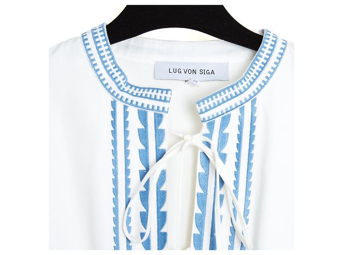 Autre Marque Lug Von Siga 2023 Robe Maxi FR40 Vestido Maxi de Algodón Blanco Bordado UK12 US10 Azul - vista 2