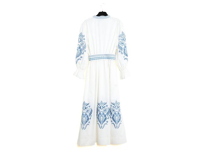 Autre Marque Lug Von Siga 2023 Robe Maxi FR40 Vestido Maxi de Algodón Blanco Bordado UK12 US10 Azul - vista 5