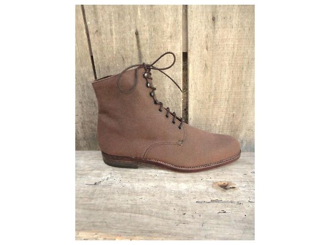 Botas Jil Sander de lona y cuero estado nuevo Castaño - vista 9