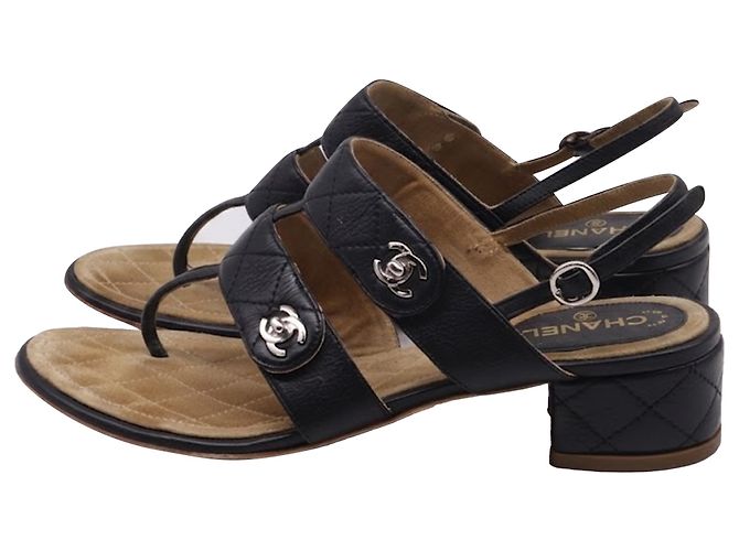 Timeless Sandali slingback Chanel con logo Interlocking CC in pelle di agnello nera Nero - vista 5
