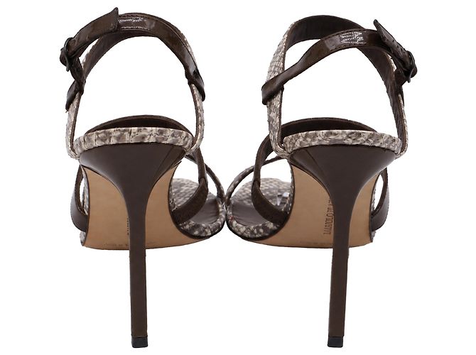 Sandali con listini Manolo Blahnik Villano in pelle di serpente marrone - vista 4