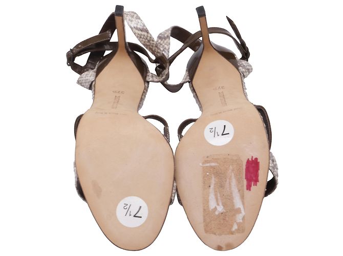 Sandali con listini Manolo Blahnik Villano in pelle di serpente marrone - vista 7
