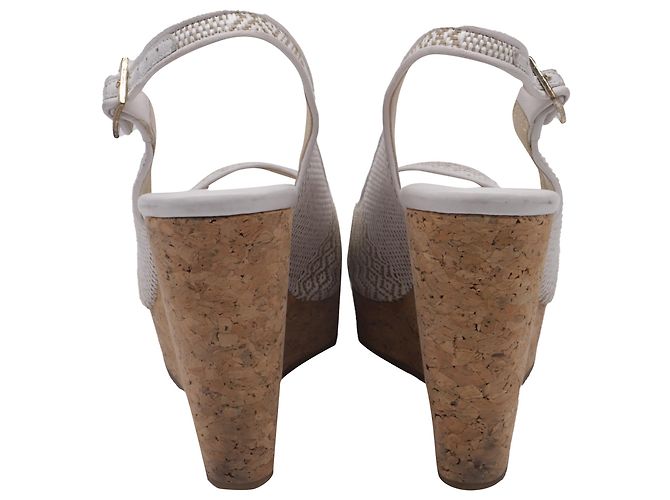 Sandali Jimmy Choo Slingback Peep Toe Wedges in Raffia Bianco - vista 4