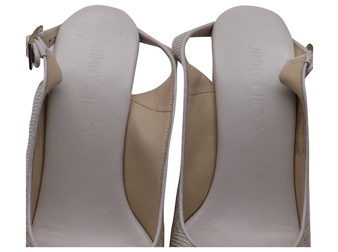 Sandali Jimmy Choo Slingback Peep Toe Wedges in Raffia Bianco - vista 7