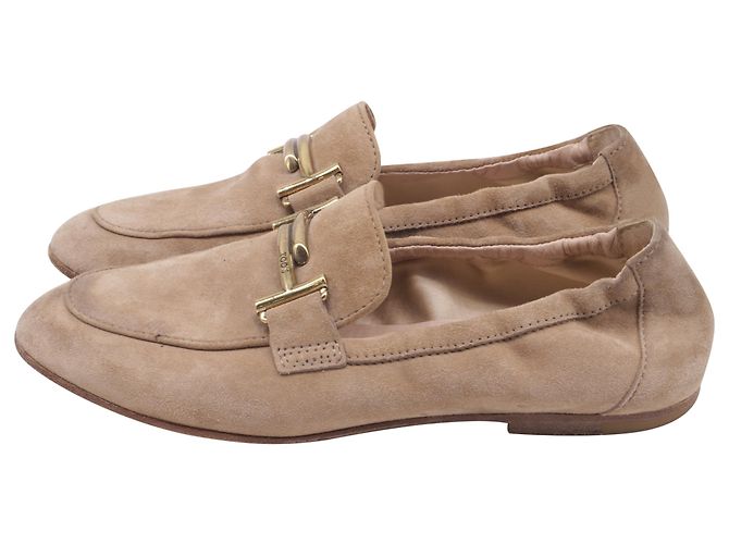 Mocassini Tod's Double T in scamosciato beige - vista 5