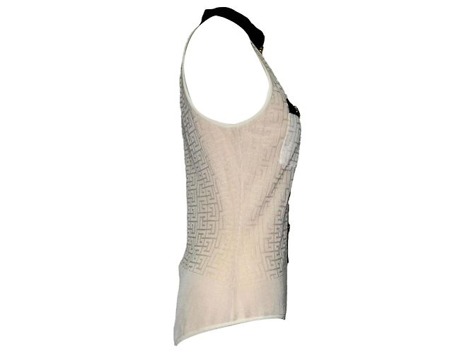 Balmain Monogramm-Jacquard-Body aus cremefarbener Viskose Weiß Roh - Ansicht 2
