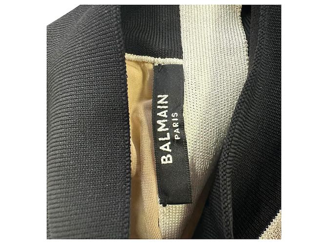 Balmain Monogramm-Jacquard-Body aus cremefarbener Viskose Weiß Roh - Ansicht 6