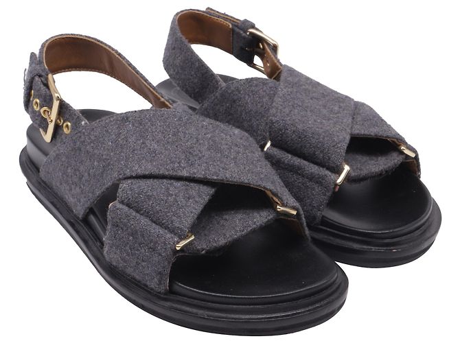 Sandali slingback Marni in lana grigia Grigio - vista 3