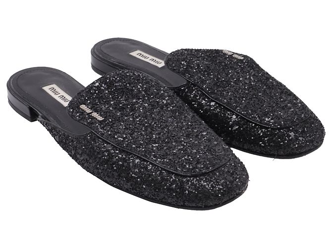 Mules con purpurina en cuero negro Miu Miu - vista 3