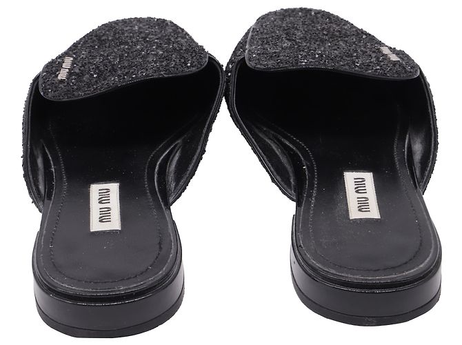 Mules con purpurina en cuero negro Miu Miu - vista 4