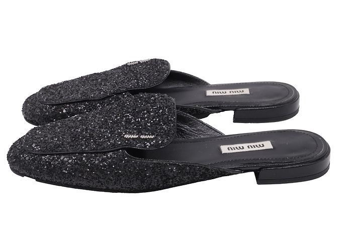 Mules con purpurina en cuero negro Miu Miu - vista 5