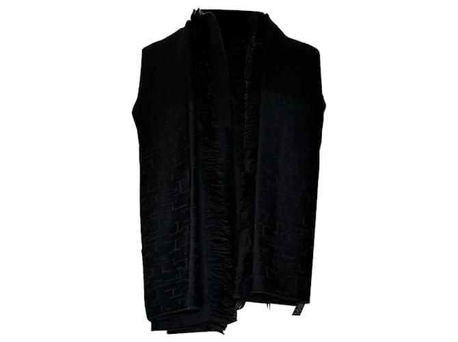 Sciarpa Hermès con accento logo H in cashmere nero - vista 2
