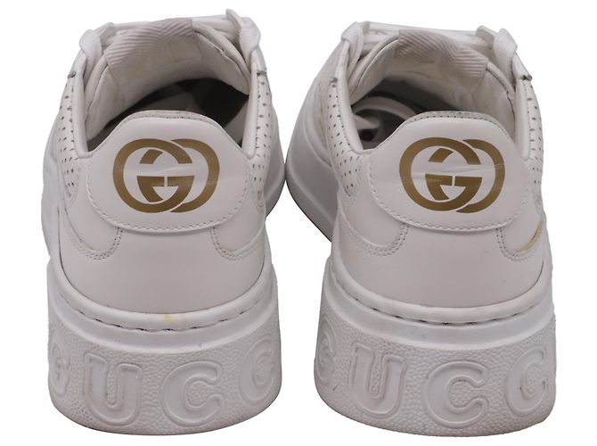 Sneakers basse Gucci GG in pelle bianca goffrata Bianco - vista 4