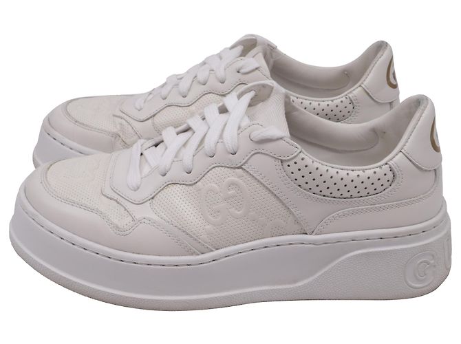 Sneakers basse Gucci GG in pelle bianca goffrata Bianco - vista 5