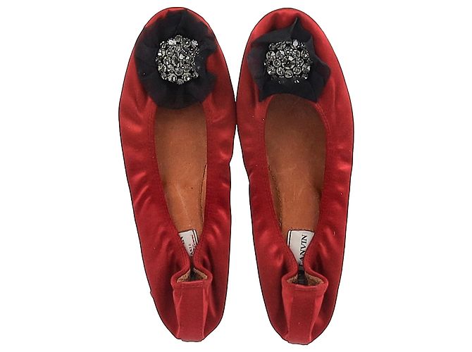 Ballerine Lanvin con spilla in raso rosso - vista 3