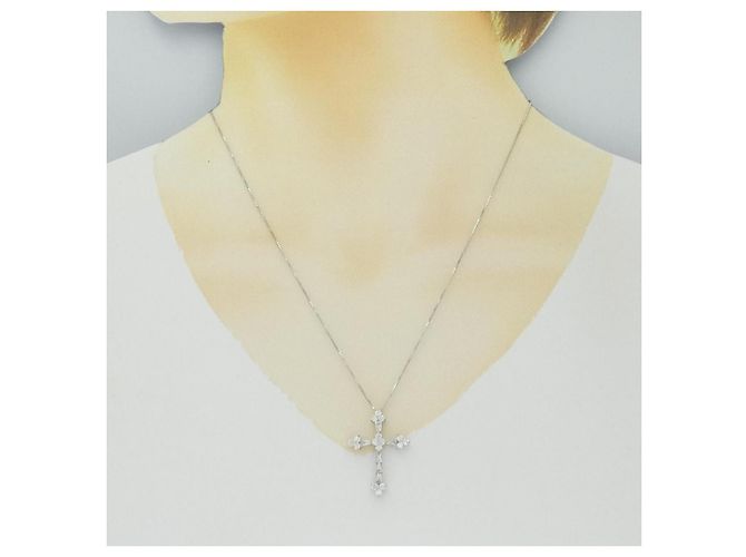 Autre Marque Collana con Croce in Diamanti in Oro Bianco Au750 Argento - vista 6