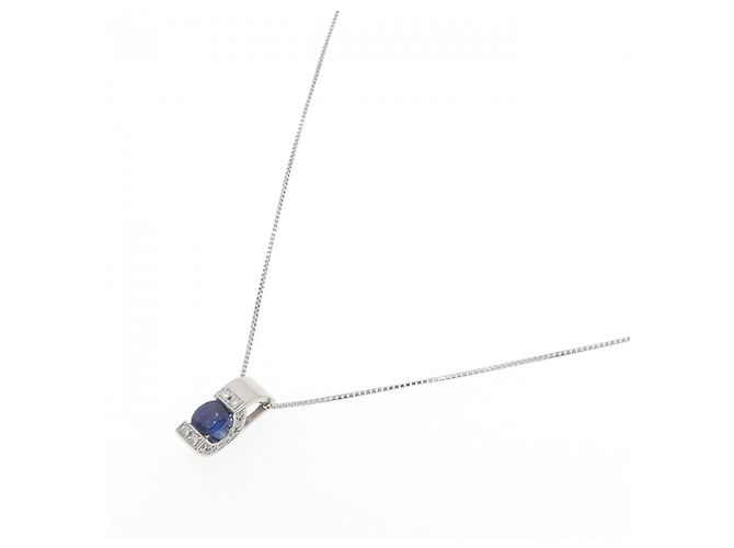 Autre Marque Collana in Zaffiro e Diamante Pt900 Pt850 Blu - vista 2