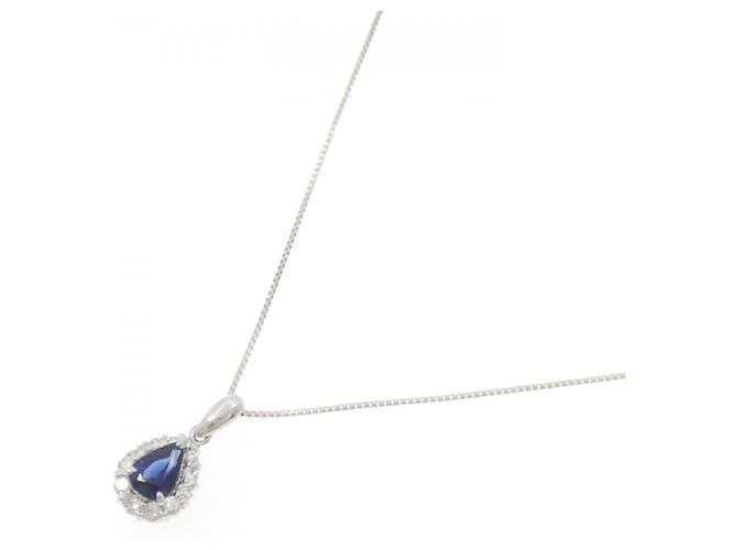 Autre Marque Collana in Zaffiro e Diamante Pt900 Pt850 Argento - vista 2