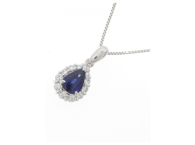 Autre Marque Collana in Zaffiro e Diamante Pt900 Pt850 Argento - vista 3