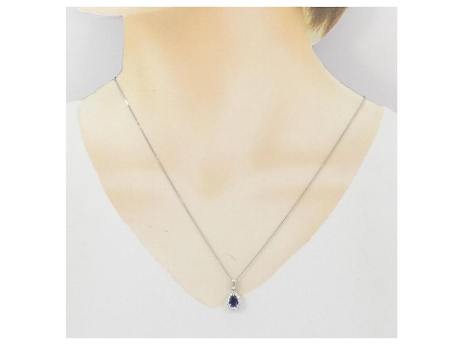 Autre Marque Collana in Zaffiro e Diamante Pt900 Pt850 Argento - vista 6