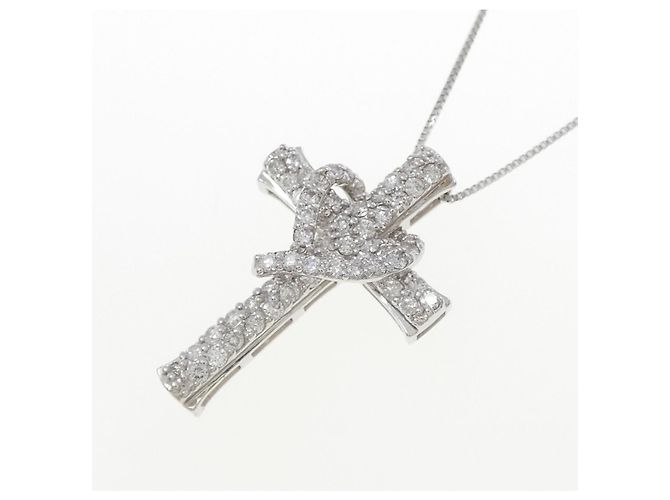 Autre Marque Colar de Cruz de Diamantes em Ouro Branco Au750 Prata - vista 3
