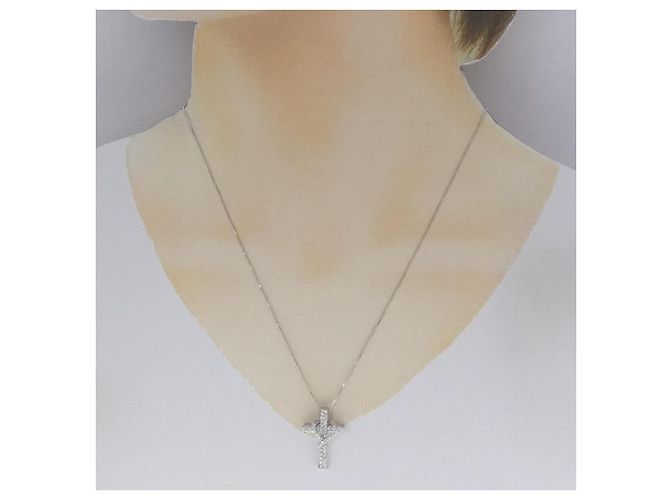 Autre Marque Colar de Cruz de Diamantes em Ouro Branco Au750 Prata - vista 6