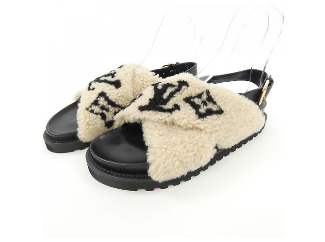Sandali in shearling della linea Paseo Louis Vuitton Nero Beige - vista 3
