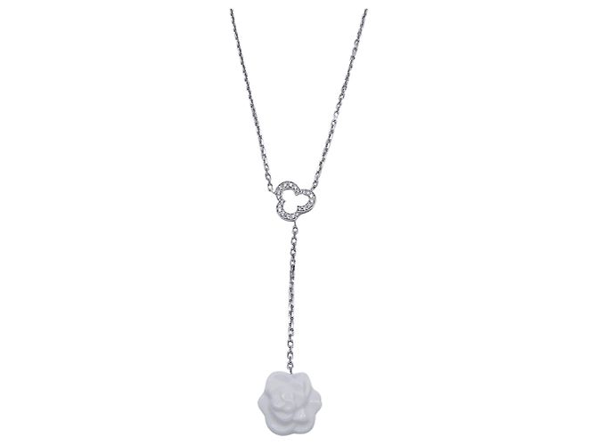 Collana Chanel per donna, nome del marchio, diamante, agata bianca, camelia, oro, gioielli. Bianco - vista 2