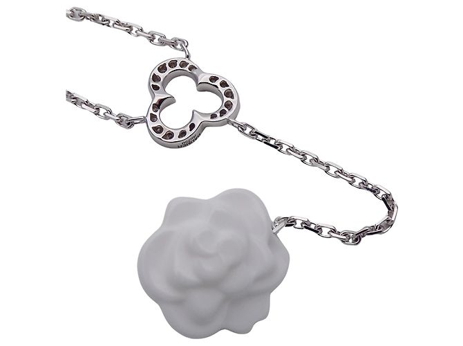 Collana Chanel per donna, nome del marchio, diamante, agata bianca, camelia, oro, gioielli. Bianco - vista 4